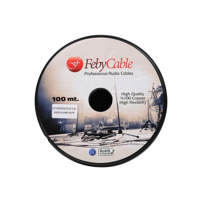 CAT6UBK-100 Кабель цифровой CAT6U/UTP, черный, 100м, Feby Cable
