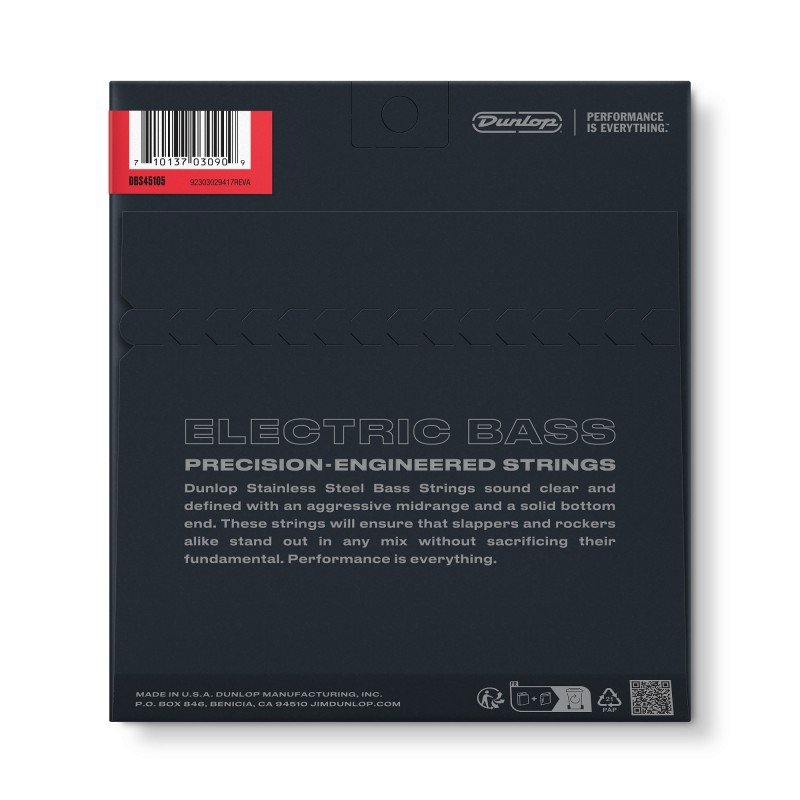 DBS45105 Комплект струн для бас-гитары, нерж.сталь, Medium, 45-105, Dunlop