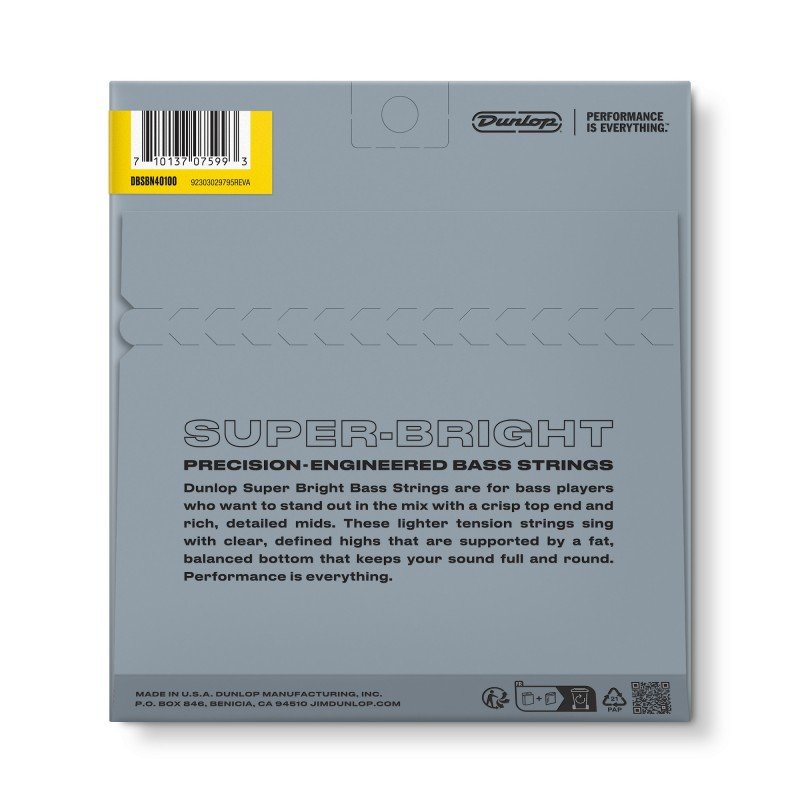 DBSBN40100 Super Bright Комплект струн для бас-гитары, никелированные, Light, 40-100, Dunlop DBSBN40100 Super Bright Комплект струн для бас-гитары, никелированные, Light, 40-100, Dunlop