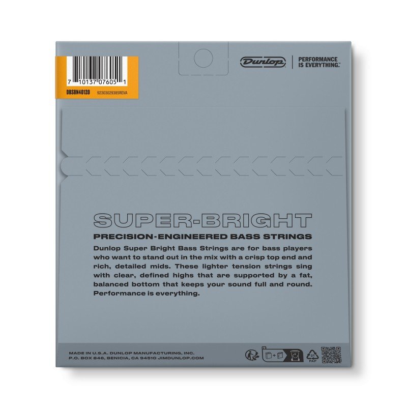 DBSBN40120 Super Bright Комплект струн для 5-струнной бас-гитары, никелиров, Light, 40-120, Dunlop