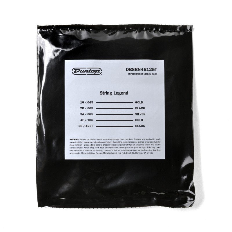 DBSBN45125T Super Bright Tapered Комплект струн для 5-струнной бас-гитары, никелир., 45-125, Dunlop