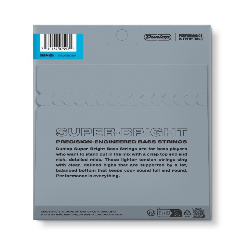 DBSBN45125 Super Bright Комплект струн для 5-струнной бас-гитары, никелир., Medium, 45-125, Dunlop