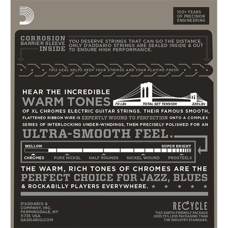 ECG23 Chromes Flat Wound Комплект струн для электрогитары, Extra Light, 10-48, D'Addario