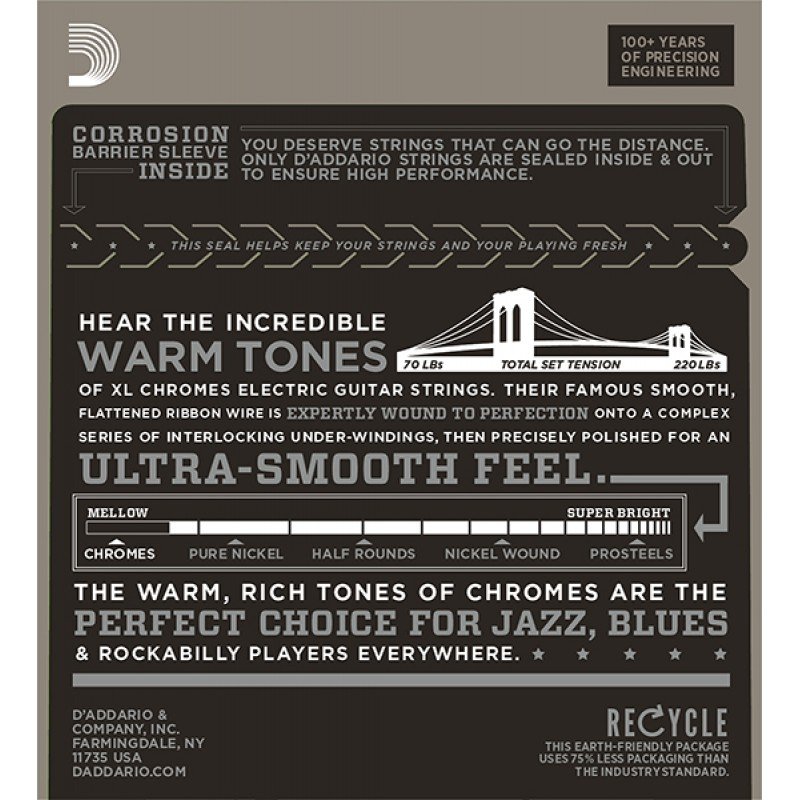 ECG24 Chromes Flat Wound Комплект струн для электрогитары, Jazz Light, 11-50, D'Addario