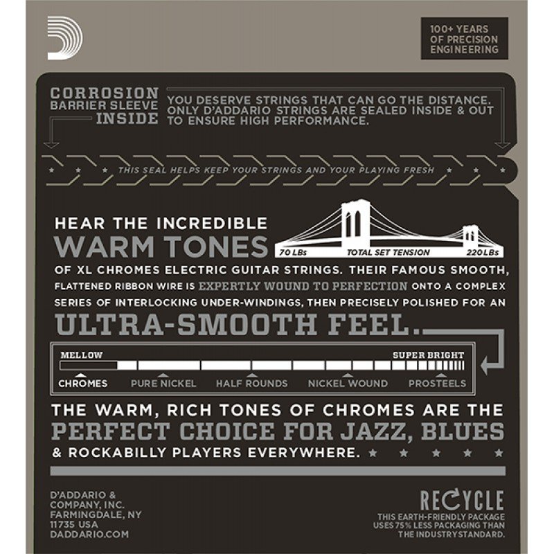 ECG25 Chromes Flat Wound Комплект струн для электрогитары, Light, 12-52, D'Addario