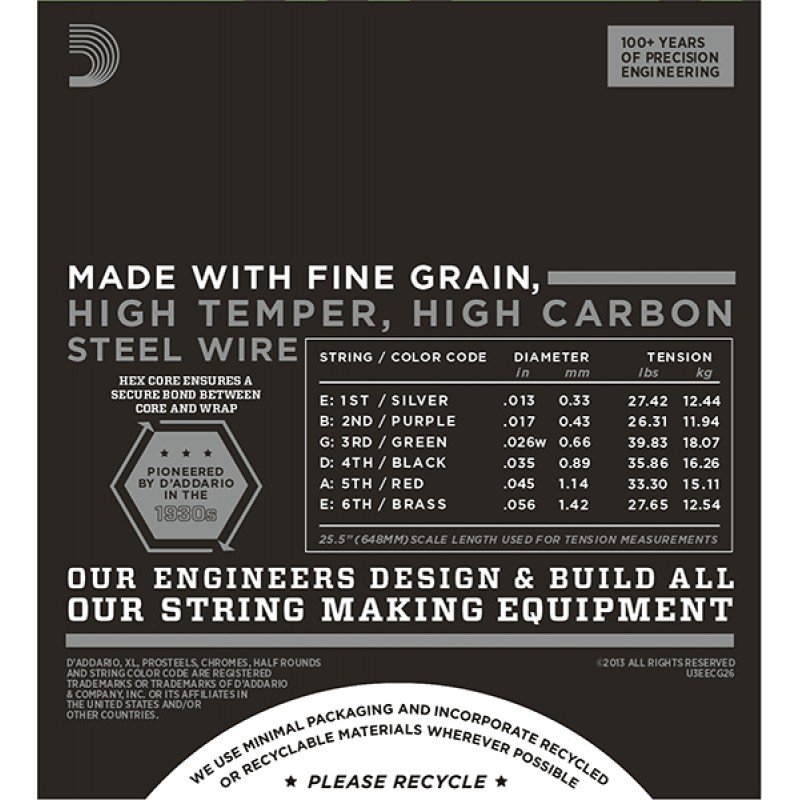 ECG26 Chromes Flat Wound Комплект струн для электрогитары, Medium, 13-56, D'Addario