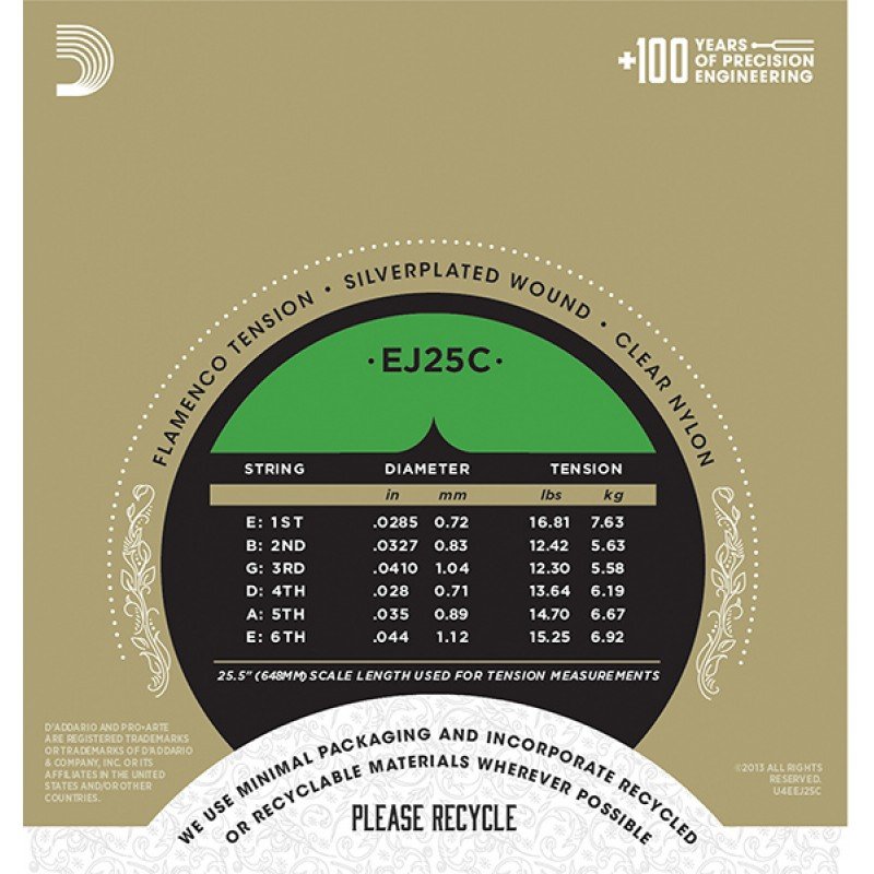 EJ25C Pro-Arte Composite Комплект струн для гитары фламенко, прозрачный нейлон, D'Addario