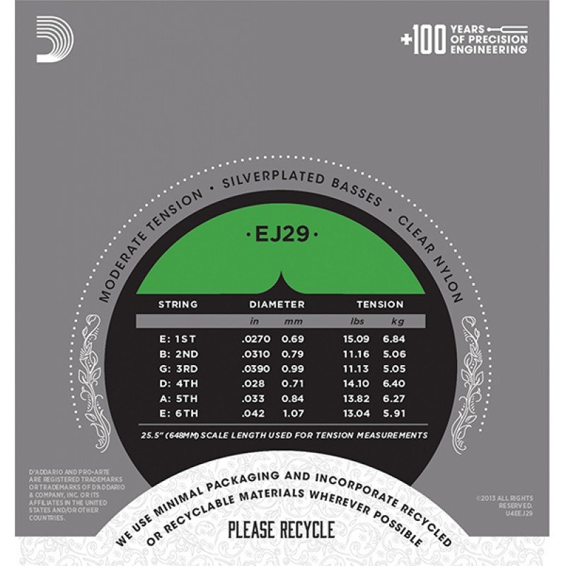EJ29 CLASSIC Струны для классической гитары нейлоновые Moderate D`Addario