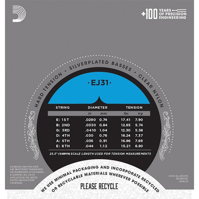 EJ31 CLASSIC Струны для классической гитары нейлоновые Hard D`Addario