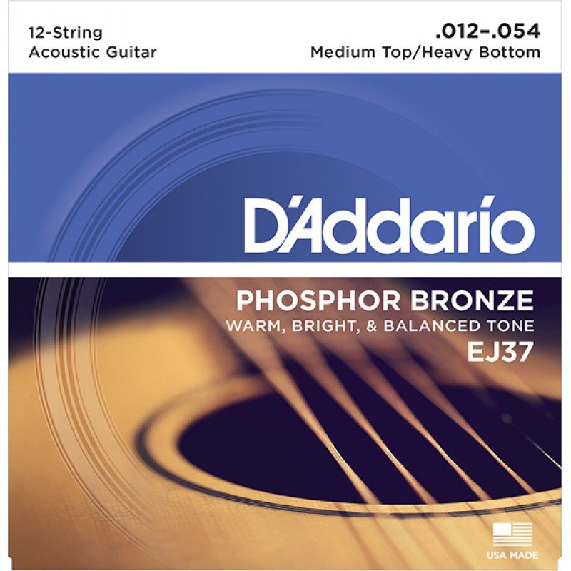 EJ37 Phosphor Bronze Комплект струн для 12-струнной гитары, ф/бр, M.Top/H.Bottom, 12-54, D'Addario