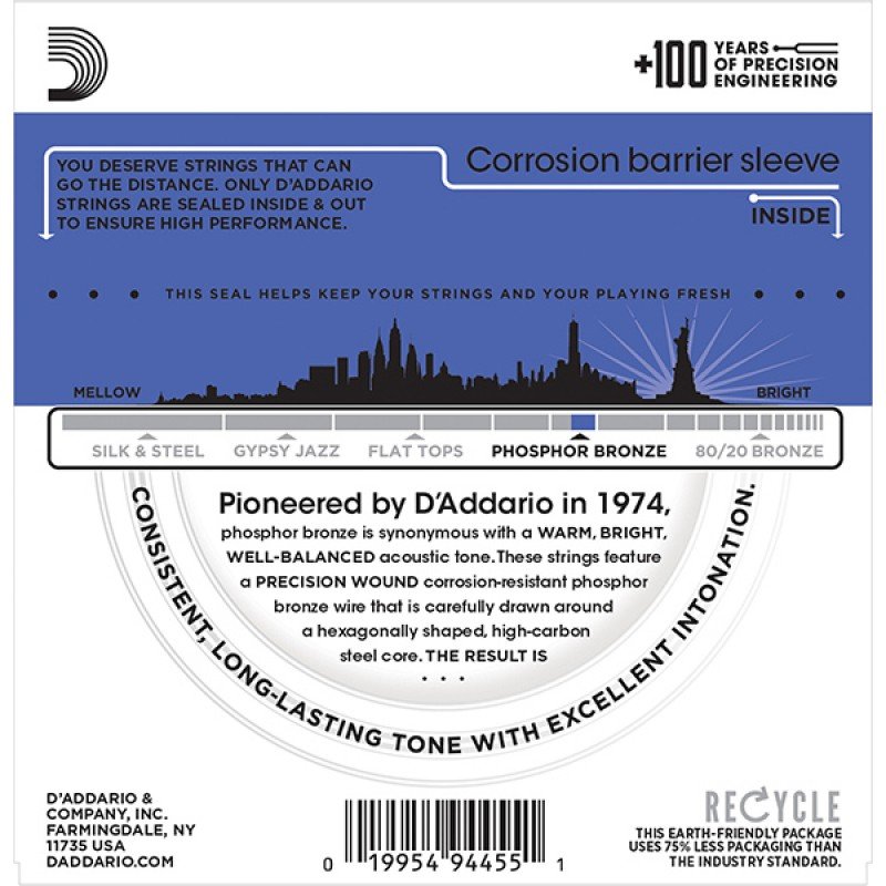 EJ37 Phosphor Bronze Комплект струн для 12-струнной гитары, ф/бр, M.Top/H.Bottom, 12-54, D'Addario