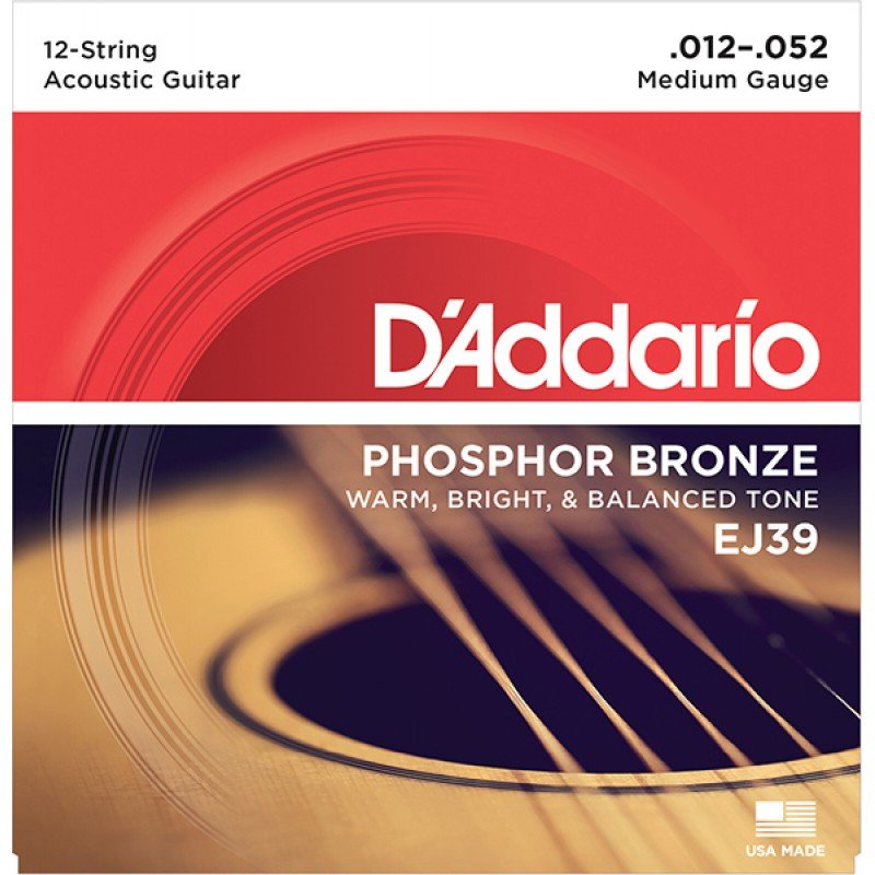 EJ39 Phosphor Bronze Комплект струн для акустической 12-струнной гитары, Medium, 12-52, D'Addario