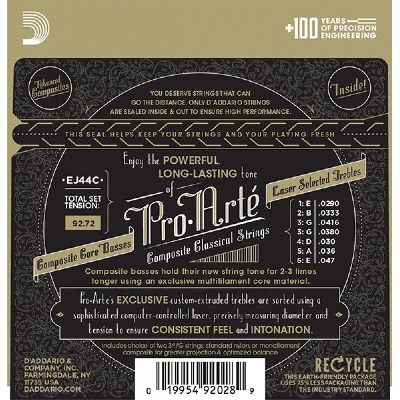 EJ44C COMPOSITE PRO ARTE Струны для классической гитары нейлоновые Extra Hard D`Addario
