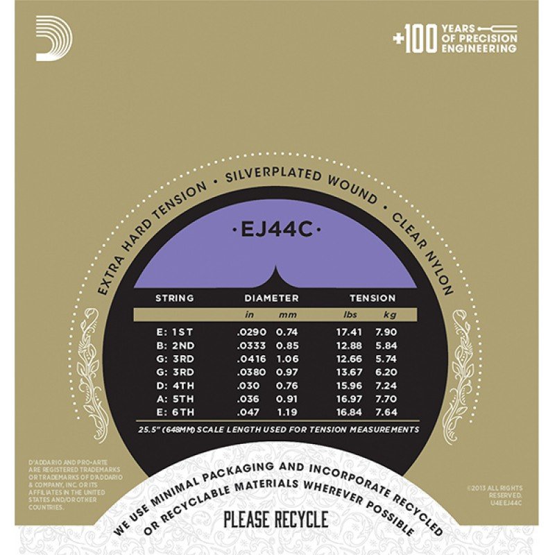 EJ44C COMPOSITE PRO ARTE Струны для классической гитары нейлоновые Extra Hard D`Addario