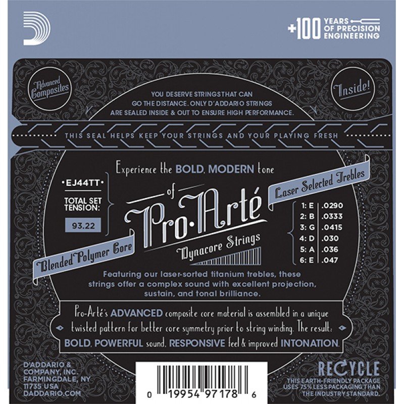EJ44TT ProArte DynaCore Струны для классической гитары, титан, очень сильное натяжение, D'Addario