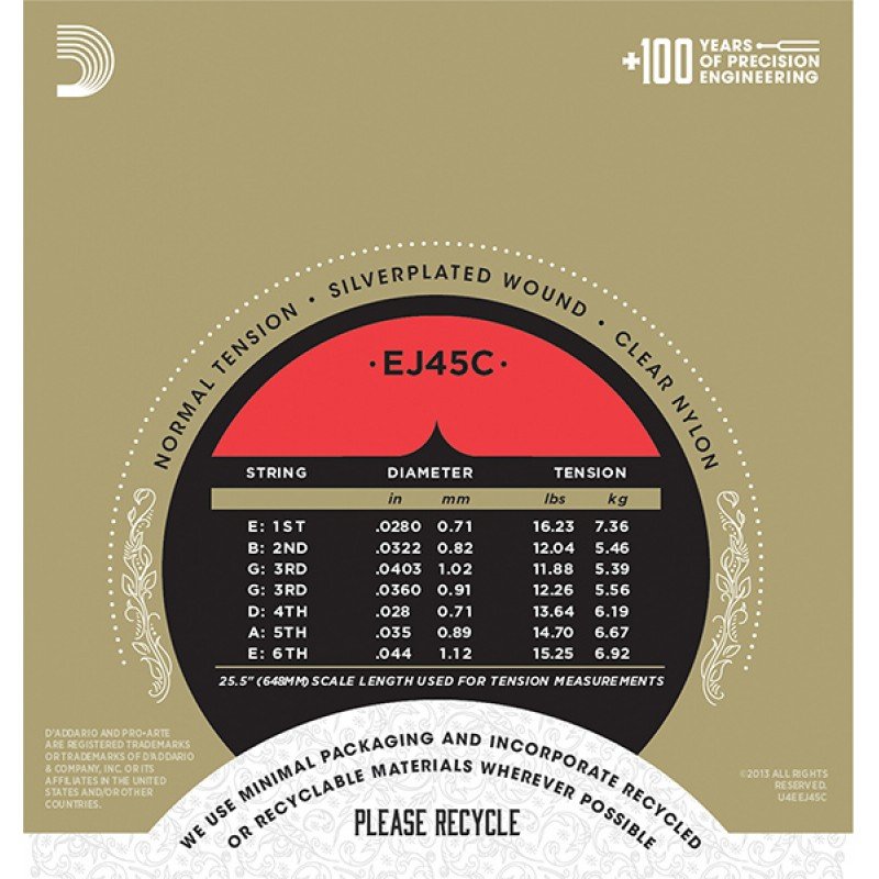 EJ45C COMPOSITE PRO ARTE Струны для классической гитары нейлоновые/композитные Normal D`Addario