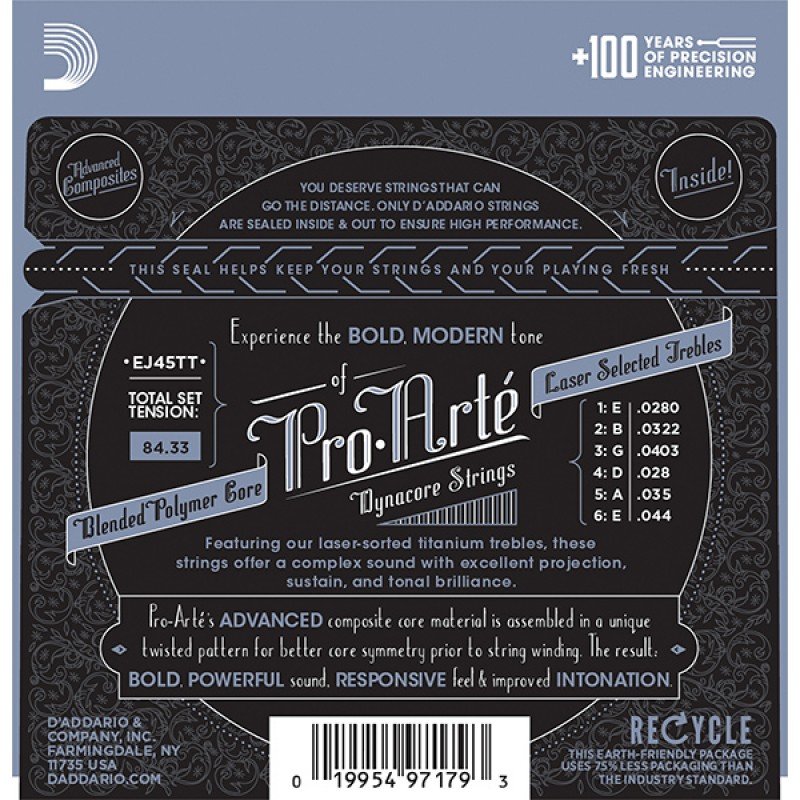 EJ45TT ProArte DynaCore Комплект струн для классической гитары, титан, норм. натяжение, D'Addario