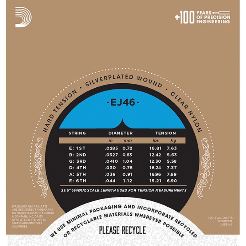 EJ46 PRO ARTE Струны для классической гитары нейлоновые Hard D`Addario