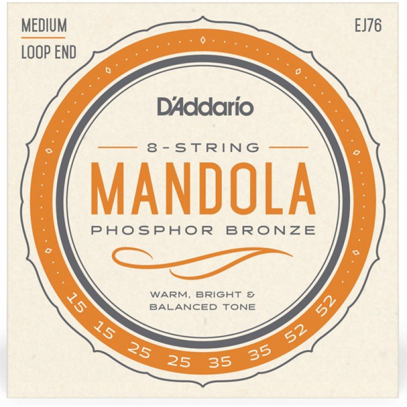 EJ76 Комплект струн для мандолы, фосфорная бронза, 15-52, D'Addario