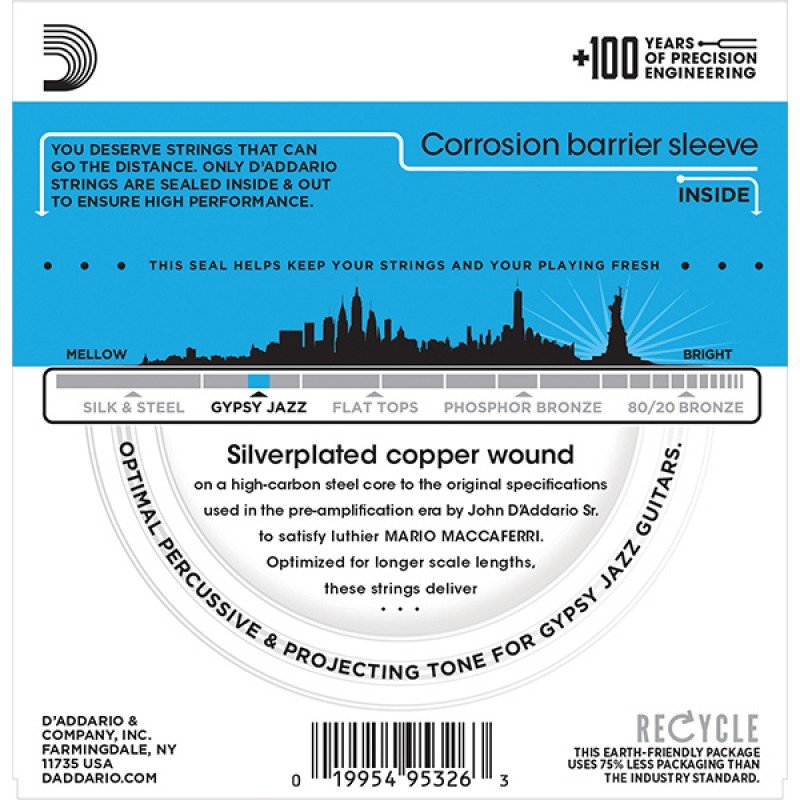 EJ83L Gypsy Jazz Комплект струн для акустической гитары, шарики на концах, Light, 10-44, D'Addario