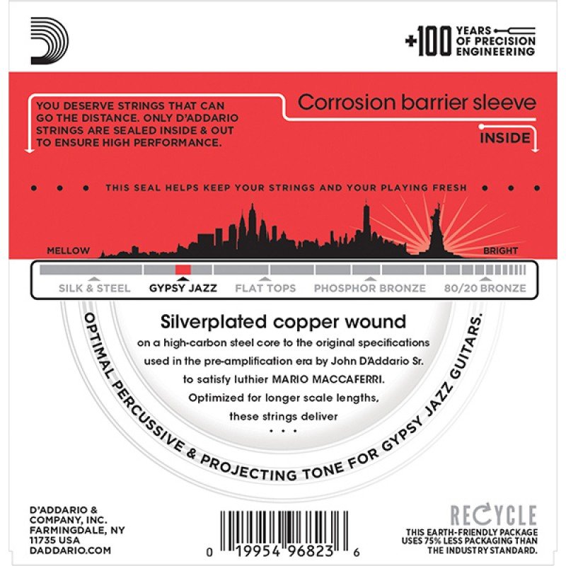 EJ84M Gypsy Jazz Комплект струн для акустической гитары, петли на концах, Medium, 11-45, D'Addario
