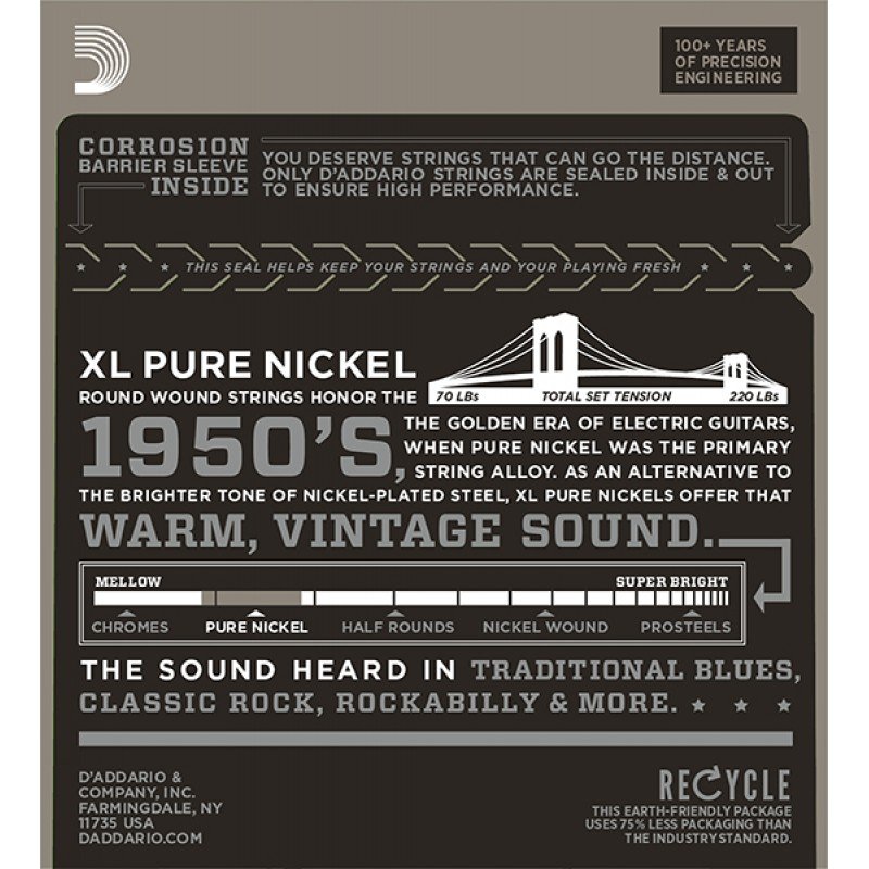 EPN115 XL Pure Nickel Комплект струн для электрогитары, никель, Medium 11-48, D'Addario