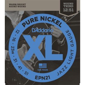 EPN21 XL Pure Nickel Комплект струн для электрогитары, никель, Jazz Light, 12-51, D'Addario