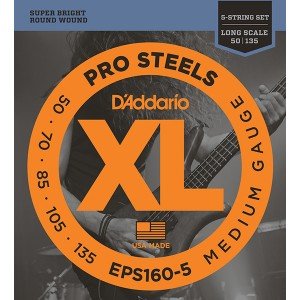 EPS160-5 ProSteels Комплект струн для 5-струнной бас-гитары, Medium, 50-135, Long Scale, D'Addario EPS160-5 ProSteels Комплект струн для 5-струнной бас-гитары, Medium, 50-135, Long Scale, D'Addario