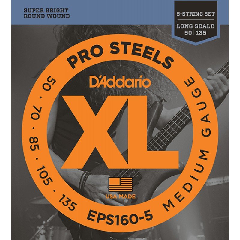 EPS160-5 ProSteels Комплект струн для 5-струнной бас-гитары, Medium, 50-135, Long Scale, D'Addario