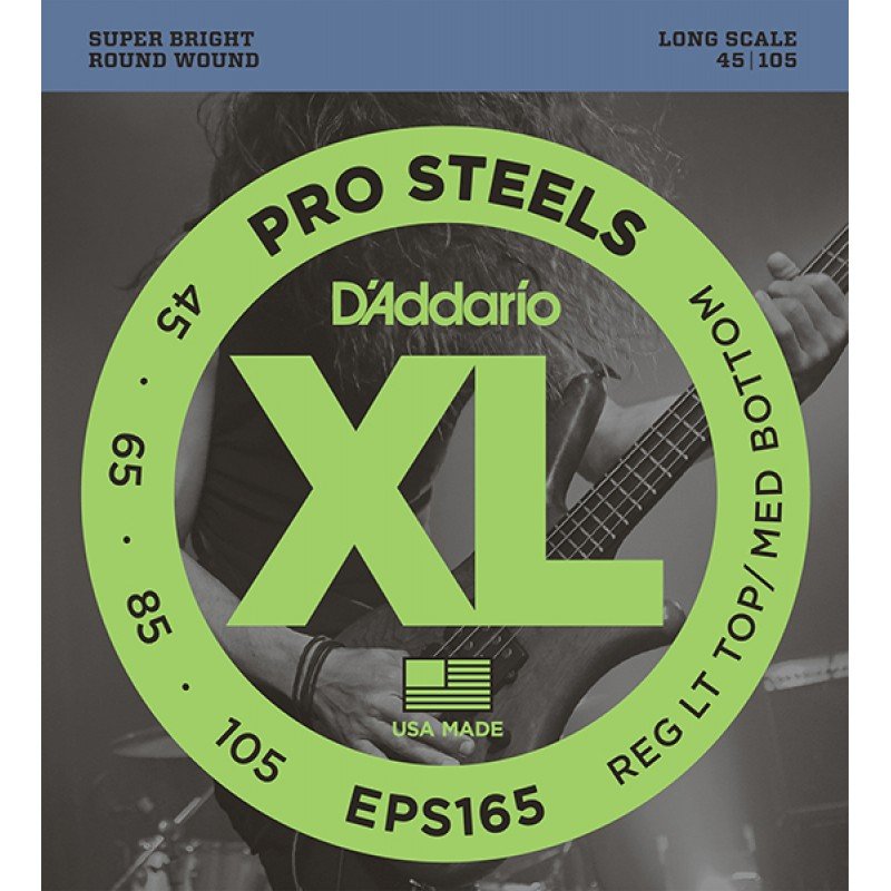 EPS165 ProSteels Комплект струн для бас-гитары, Custom Light, 45-105, Long Scale, D'Addario
