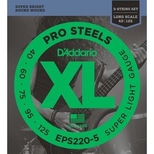 EPS220-5 ProSteels Комплект струн для 5-струнной бас-гитары, Super Light, 40-125, D'Addario EPS220-5 ProSteels Комплект струн для 5-струнной бас-гитары, Super Light, 40-125, D'Addario