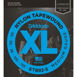 ETB92-5 Tapewound Комплект струн для 5-струнной бас-гитары, нейлон. опл, Medium, 50-135, D'Addario ETB92-5 Tapewound Комплект струн для 5-струнной бас-гитары, нейлон. опл, Medium, 50-135, D'Addario
