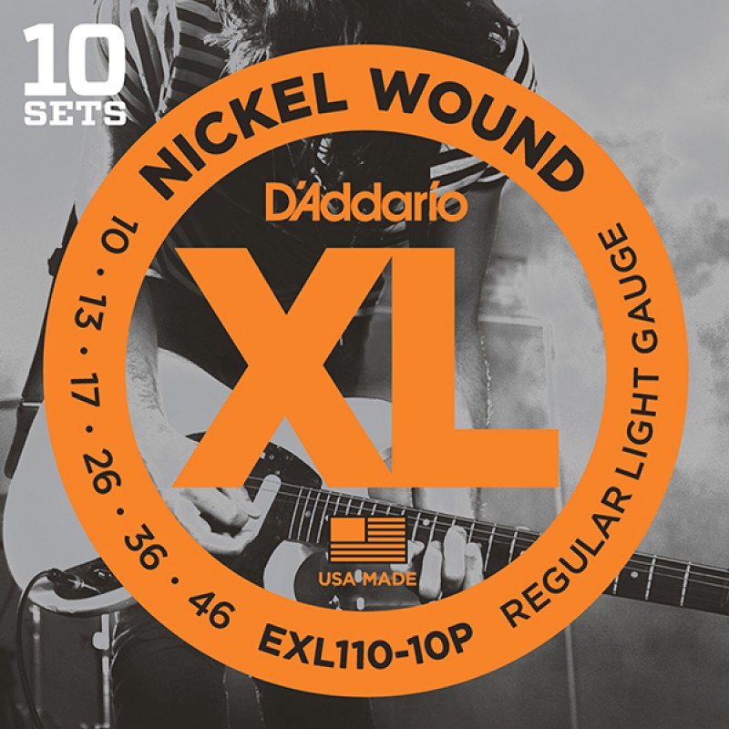 EXL110-10P Nickel Wound Струны для электрогитары, Regular Light, 10-46, 10 комплектов, D'Addario