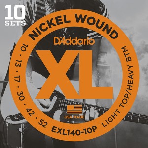 EXL140-10P Nickel Wound Струны для электрогитары, Light Top/Heavy Bottom, 10-52, 10 компл, D'Addario