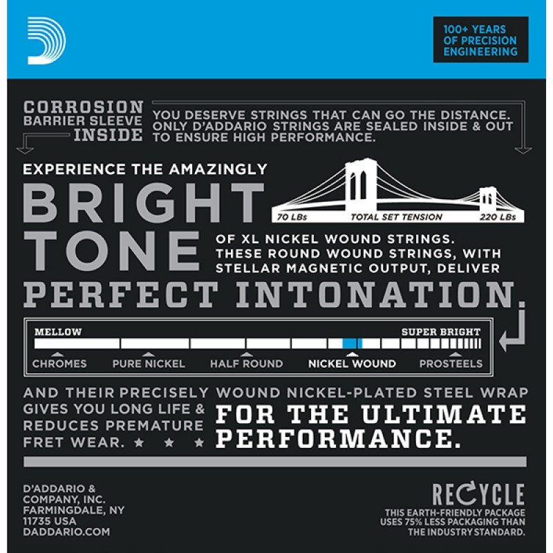 EXL140-8 Nickel Wound Комплект струн для 8-струнной электрогитары, Light/Heavy, 10-74, D'Addario