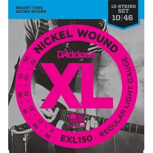EXL150 Nickel Wound Комплект струн для 12-струнной электрогитары, Regular Light, 10-46, D'Addario
