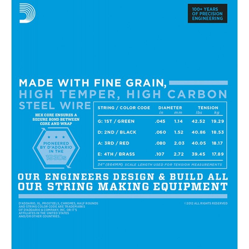 EXL170BT Nickel Wound Комплект струн для бас-гитары, Regular Light, .45-107, D'Addario