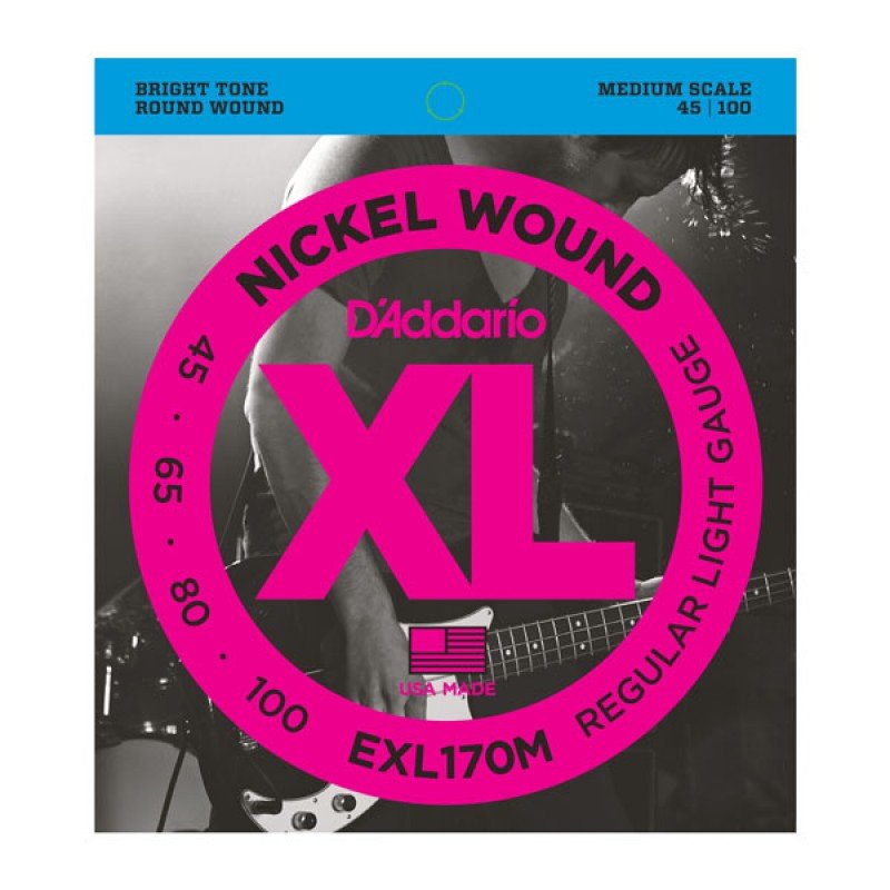 EXL170M Nickel Wound Комплект струн для бас-гитары, Light, 45-100, Medium Scale, D'Addario