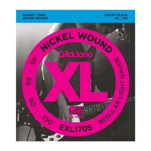 EXL170S Nickel Wound Комплект струн для бас-гитары, Light, 45-100, Short Scale, D'Addario
