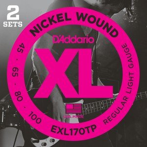 EXL170TP Nickel Wound Струны для бас-гитары, Light, 45-100, 2 комплекта, Long Scale, D'Addario EXL170TP Nickel Wound Струны для бас-гитары, Light, 45-100, 2 комплекта, Long Scale, D'Addario