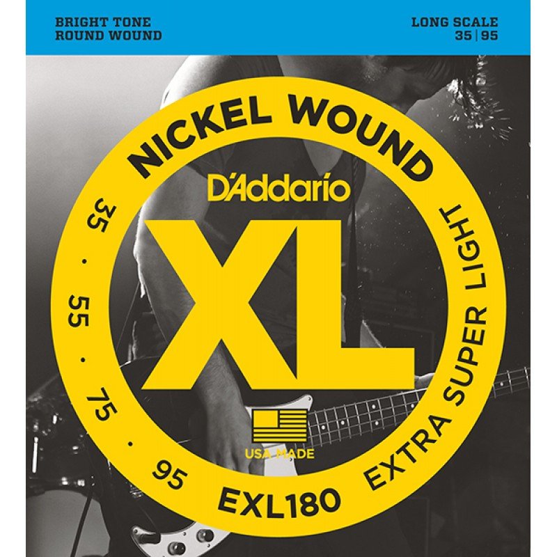 EXL180 Nickel Wound Комплект струн для бас-гитары, Extra Super Light, 35-95, D'Addario