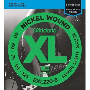 EXL220-5 Nickel Wound Комплект струн для 5-струнной бас-гитары, Super Light, 40-125, D'Addario EXL220-5 Nickel Wound Комплект струн для 5-струнной бас-гитары, Super Light, 40-125, D'Addario