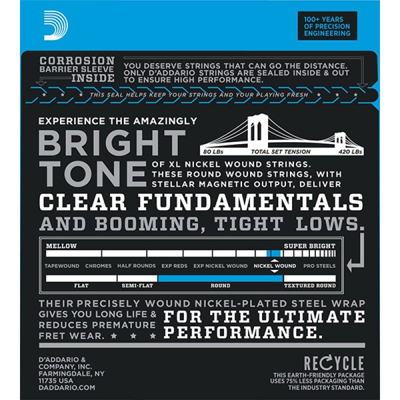 EXL220 XL NICKEL WOUND Струны для бас-гитары Long Super Light 40-95 D`Addario