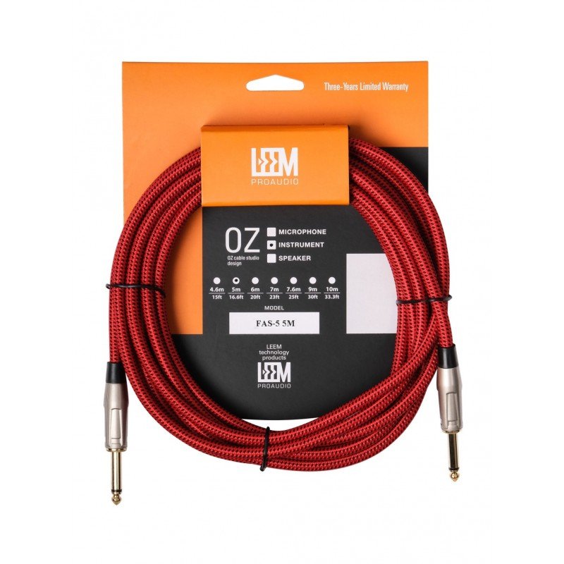 FAS-5(RD/BK) Кабель инструментальный, красный/черный, 5м, Leem