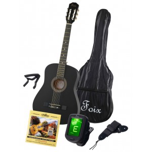 FCG-2038CAP-BK-MAT Классическая гитара с чехлом, ремнем, тюнером, черная матовая, Foix