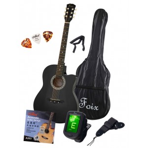 FFG-2039CAP-BK Акустическая гитара с чехлом, ремнем, тюнером, черная, Foix