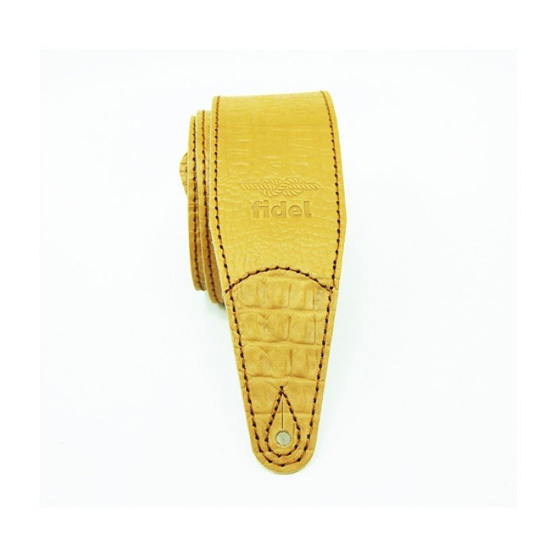 FL660327L11 Leather 11 Ремень для гитары, кожаный, горчица, тиснение рептилия, Fidel