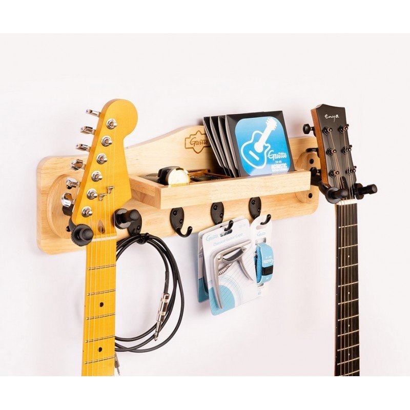 GGS-10 Настенный держатель для гитары (крюк), двойной, с крючками и полкой, Guitto