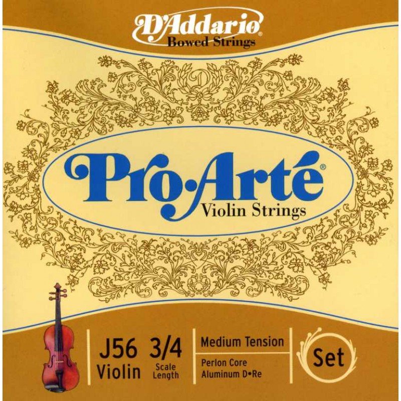 J56-3/4M Pro-Arte Комплект струн для скрипки размером 3/4, среднее натяжение, D'Addario