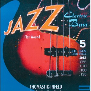 JF345 Jazz Flat Wound Комплект струн для 5-струнной бас-гитары, никель, пл.оплетка,43-136, Thomastik
